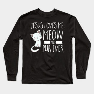 Cat Jesus Loves Me Meow Youth Christian Long Sleeve T-Shirt